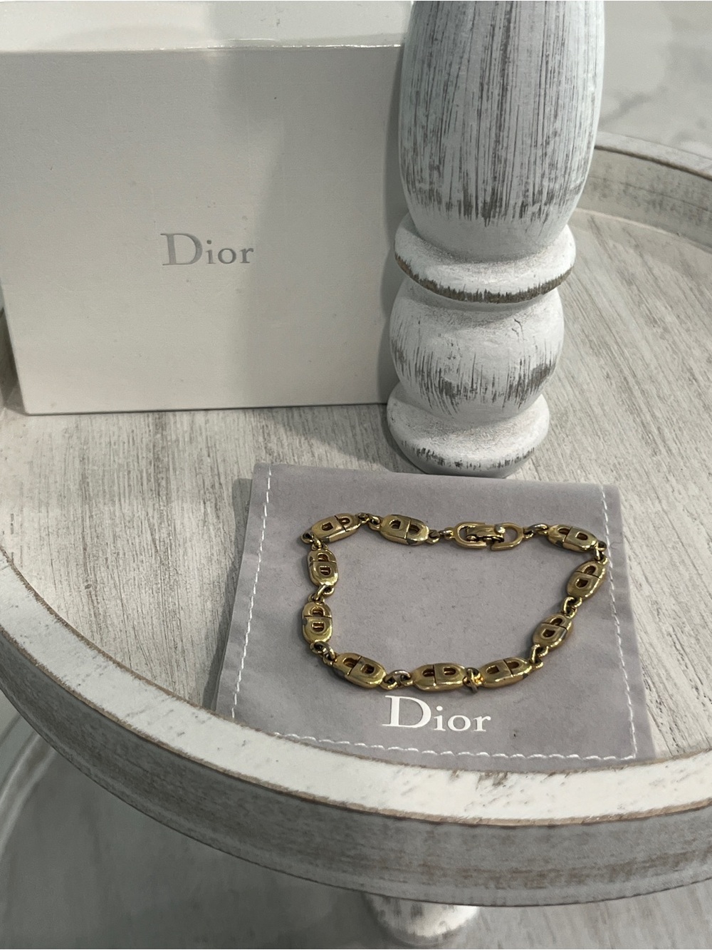 Dior Vintage Gold CD Link Bracelet with Signature Chain